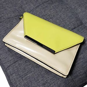 BCBGMaxazria Yellow Tan Wallet Wristlet Phone Case Polyurethane AS IS